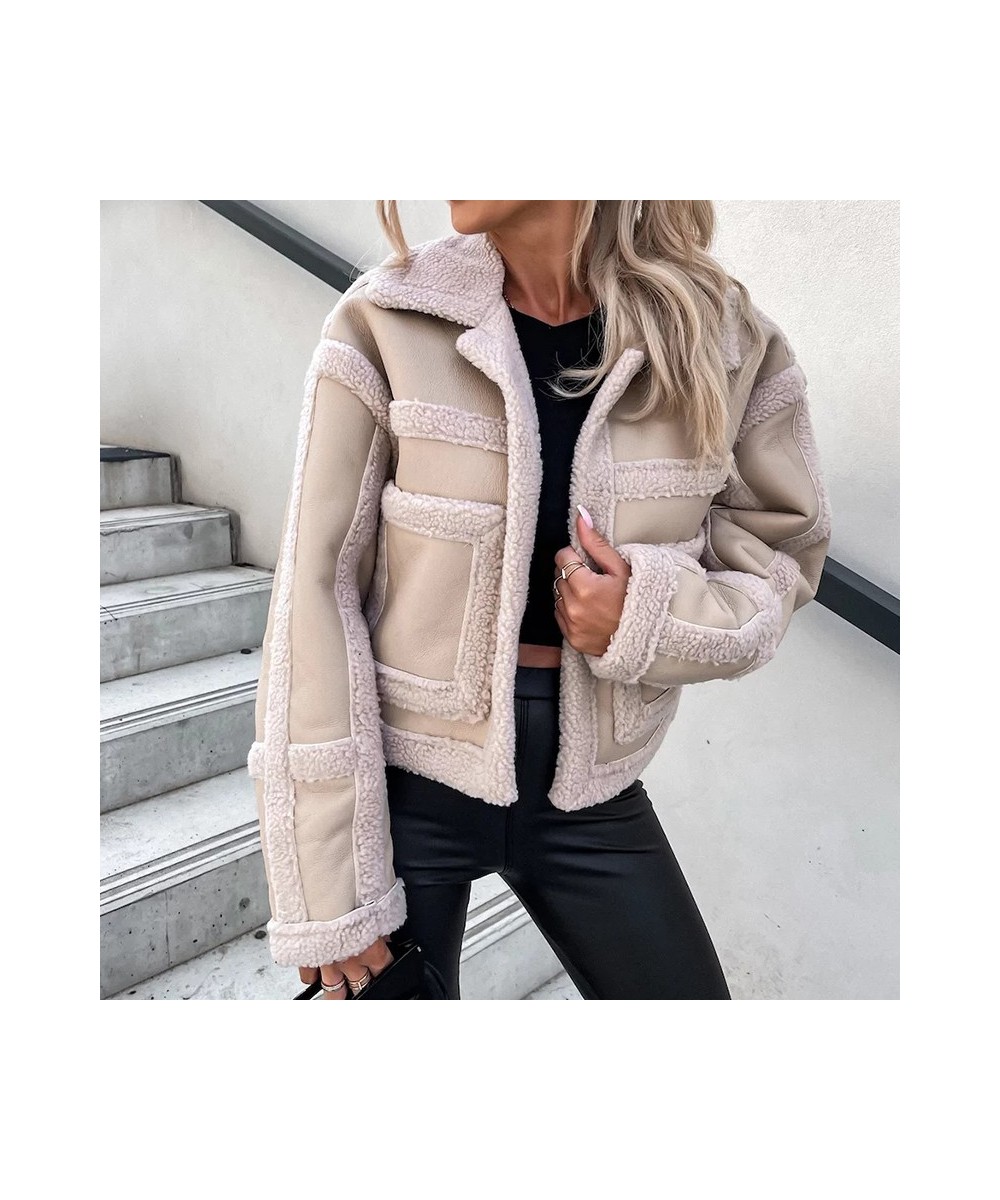 Winter Lamb Fleece Warm Thick Outwear Coat Women Retro PU Leather Patchwork Jacket Autumn Casual Lapel Short Tops Cardigan 20...