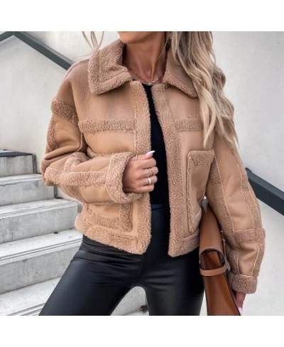 Winter Lamb Fleece Warm Thick Outwear Coat Women Retro PU Leather Patchwork Jacket Autumn Casual Lapel Short Tops Cardigan 20...