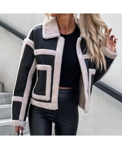 Winter Lamb Fleece Warm Thick Outwear Coat Women Retro PU Leather Patchwork Jacket Autumn Casual Lapel Short Tops Cardigan 20...