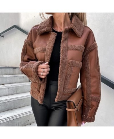 Winter Lamb Fleece Warm Thick Outwear Coat Women Retro PU Leather Patchwork Jacket Autumn Casual Lapel Short Tops Cardigan 20...