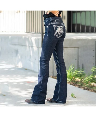 Casual Women's Mid-Rise Boot Jeans with Embroidered Floral Designs on Back Pockets Skinny Denim Jeans Plus/Junior Size $62.23...