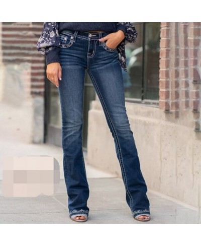 Casual Women's Mid-Rise Boot Jeans with Embroidered Floral Designs on Back Pockets Skinny Denim Jeans Plus/Junior Size $62.23...