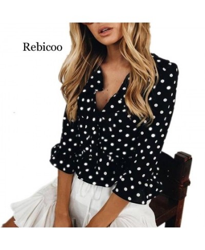 Women Polka Dot shirt Loose V neck Tops Ladies Casual ruffles Sleeve Blouse Shirts Tops women female $32.62 - Blouses & Shirts