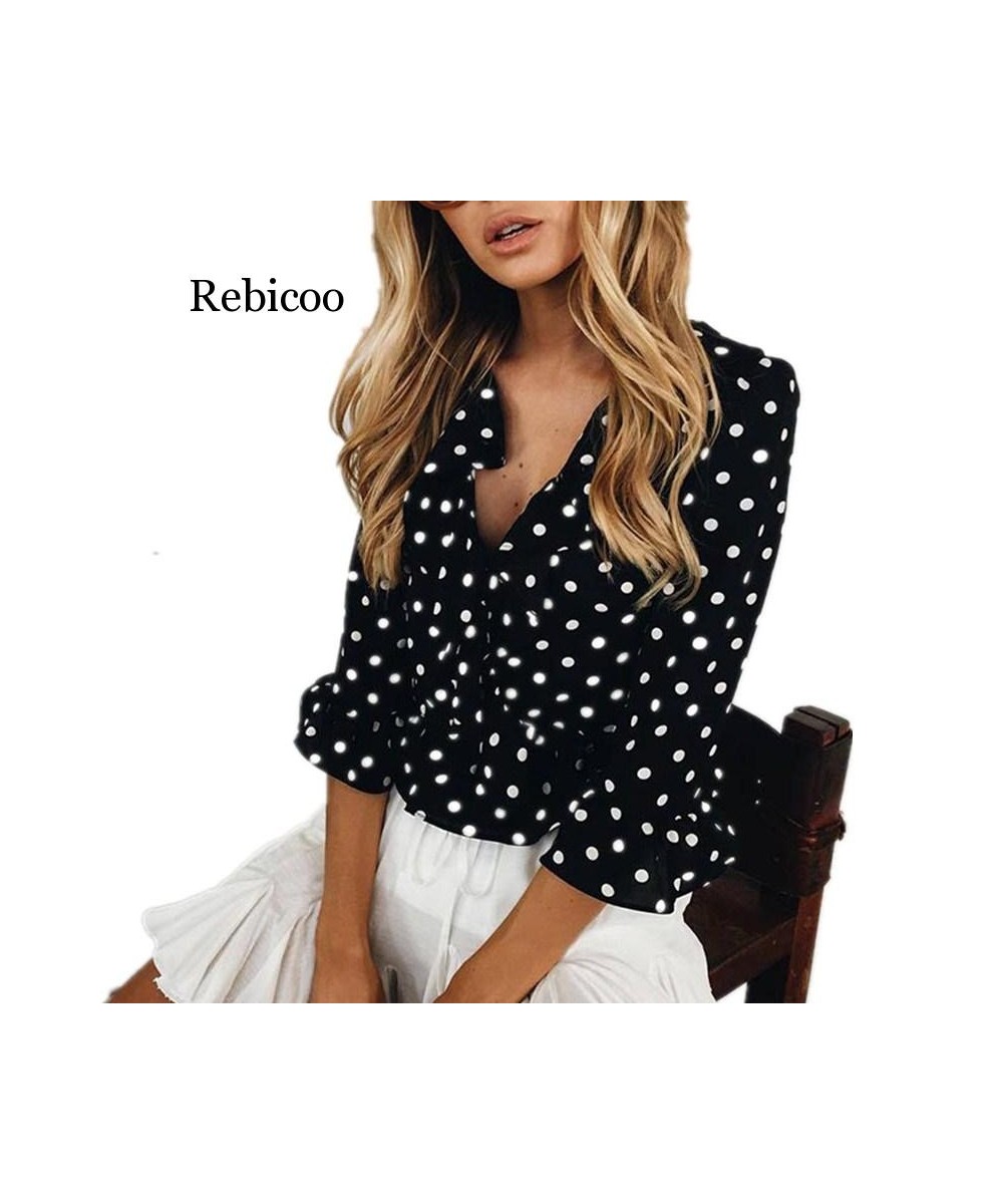 Women Polka Dot shirt Loose V neck Tops Ladies Casual ruffles Sleeve Blouse Shirts Tops women female $32.62 - Blouses & Shirts