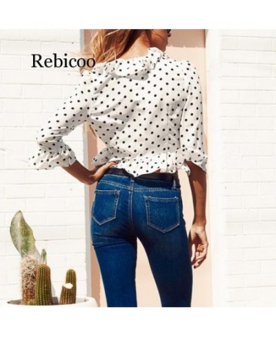 Women Polka Dot shirt Loose V neck Tops Ladies Casual ruffles Sleeve Blouse Shirts Tops women female $32.62 - Blouses & Shirts