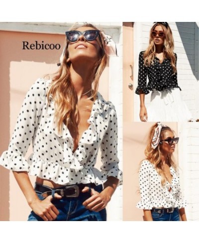 Women Polka Dot shirt Loose V neck Tops Ladies Casual ruffles Sleeve Blouse Shirts Tops women female $32.62 - Blouses & Shirts