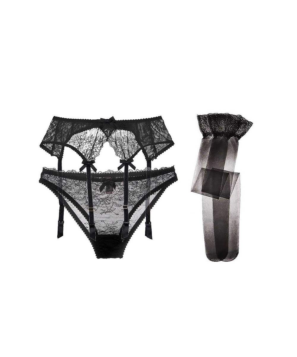 Ladies Stockings Garter Panties Set Sexy Bowknot Net Gauze Underwear $28.85 - Underwear