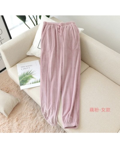 Sleep Bottoms Winter Women Thicken Couple Coral Fleece Solid Flannel Drawstring Elastic-waist Bundle Pants Chic Soft Lounge $...