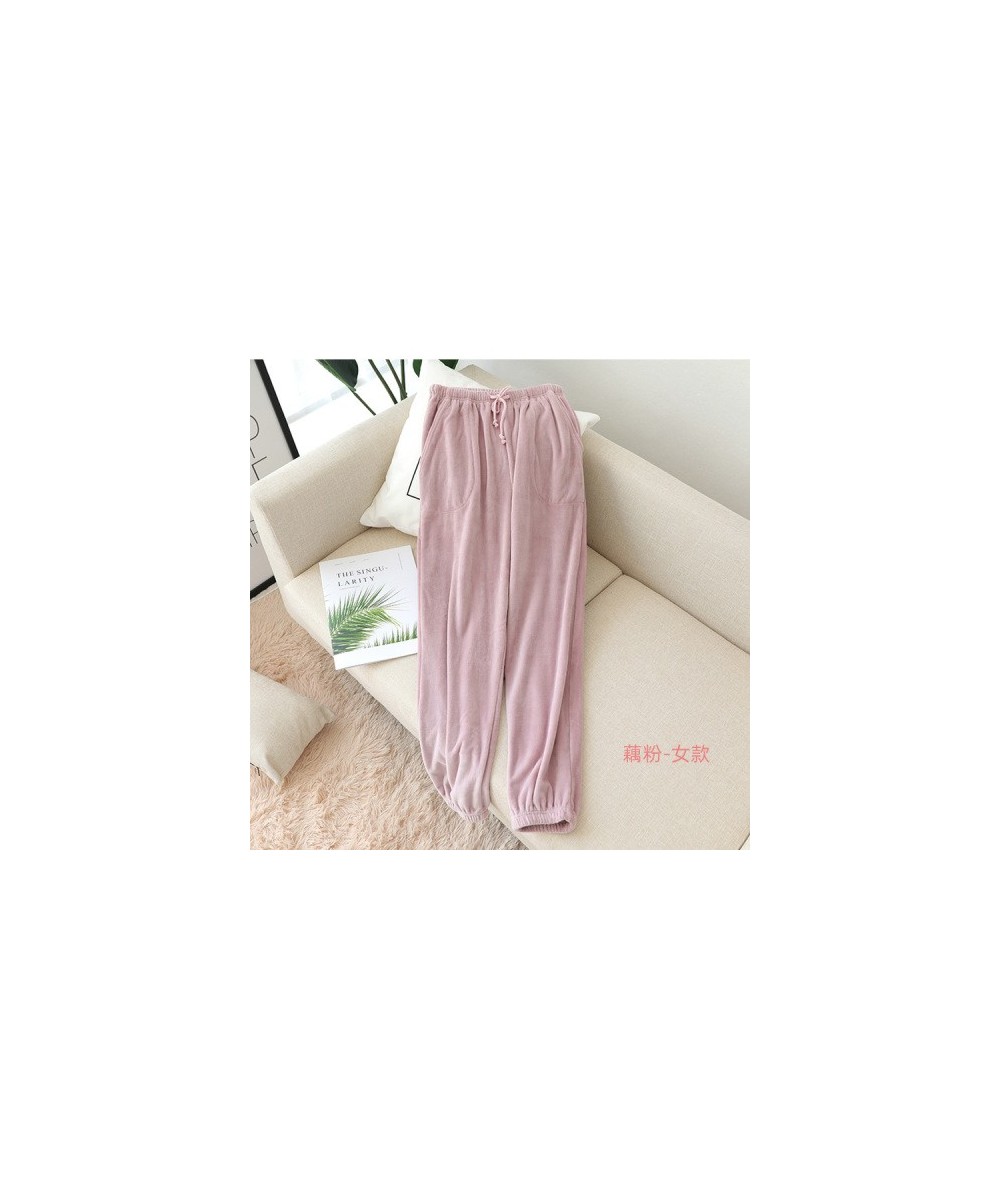 Sleep Bottoms Winter Women Thicken Couple Coral Fleece Solid Flannel Drawstring Elastic-waist Bundle Pants Chic Soft Lounge $...