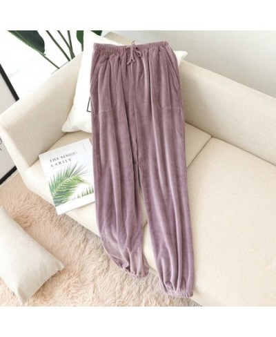 Sleep Bottoms Winter Women Thicken Couple Coral Fleece Solid Flannel Drawstring Elastic-waist Bundle Pants Chic Soft Lounge $...