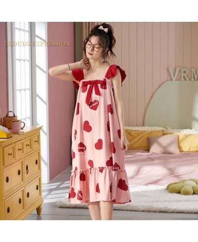 Summer M-3XL Knitted Cotton Night Dress Cartoon Print Womens Nightgowns Sleepshirts Girls Nightgowns Kawaii Homewear Nightdre...