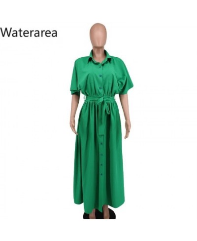 Women Shirt Dresses Solid Half Sleeves Belt Single Breased Vestido Casual Female Maxi Pleated Dress Office Lady $47.07 - Dresses