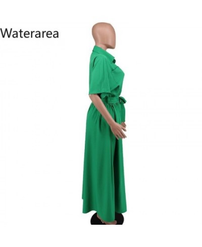 Women Shirt Dresses Solid Half Sleeves Belt Single Breased Vestido Casual Female Maxi Pleated Dress Office Lady $47.07 - Dresses