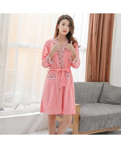 2022 Autumn 2PCS Plus Size Long Sleeve Sexy 100% Cotton Nightgowns Robes Sets for Women Lace Sleepwear Bathrobe Suit Night $4...