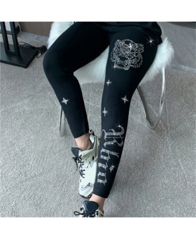 Black Stretch Rhinestone Skinny Pants Women Leggings Pearl Thick Velvet Ankle-Length Elastic Pants Tide Autumn Winter Legging...