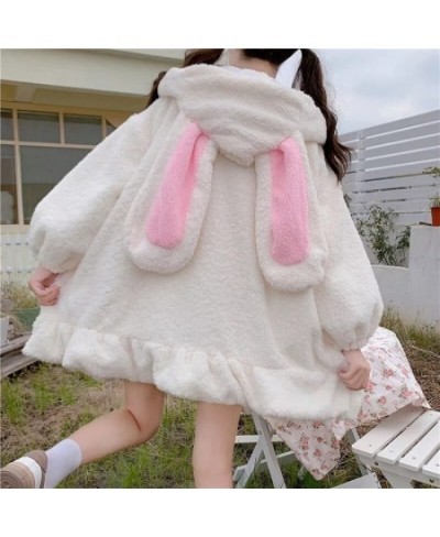 Winter Jacket Women Lolita Fleece-lined Thickened Girl Soft Fabric Kawaii Cat Ear Hat Claw Cute Plush White Coat Youthful Par...