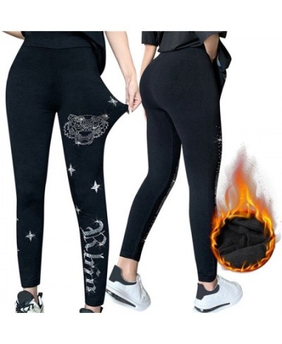 Black Stretch Rhinestone Skinny Pants Women Leggings Pearl Thick Velvet Ankle-Length Elastic Pants Tide Autumn Winter Legging...