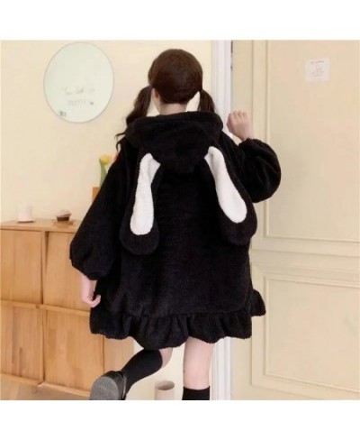 Winter Jacket Women Lolita Fleece-lined Thickened Girl Soft Fabric Kawaii Cat Ear Hat Claw Cute Plush White Coat Youthful Par...