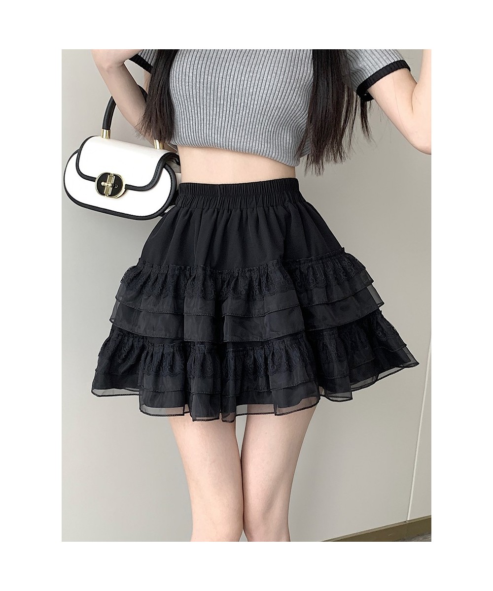 White Cute Tutu Tulle Lace Mini Skirts Women 2023 Summer Korean A Line High Waist Tiered Short Skirt Female Student Girls $35...