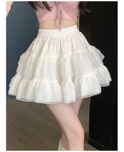 White Cute Tutu Tulle Lace Mini Skirts Women 2023 Summer Korean A Line High Waist Tiered Short Skirt Female Student Girls $35...