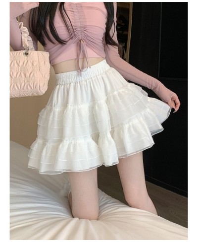 White Cute Tutu Tulle Lace Mini Skirts Women 2023 Summer Korean A Line High Waist Tiered Short Skirt Female Student Girls $35...