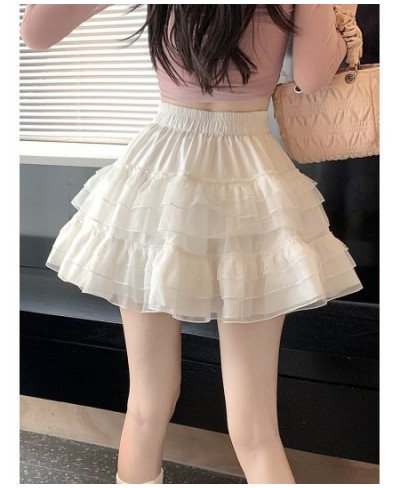 White Cute Tutu Tulle Lace Mini Skirts Women 2023 Summer Korean A Line High Waist Tiered Short Skirt Female Student Girls $35...