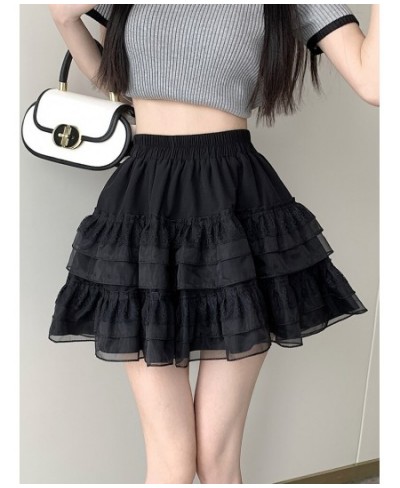 White Cute Tutu Tulle Lace Mini Skirts Women 2023 Summer Korean A Line High Waist Tiered Short Skirt Female Student Girls $35...