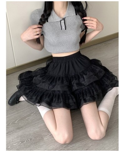 White Cute Tutu Tulle Lace Mini Skirts Women 2023 Summer Korean A Line High Waist Tiered Short Skirt Female Student Girls $35...