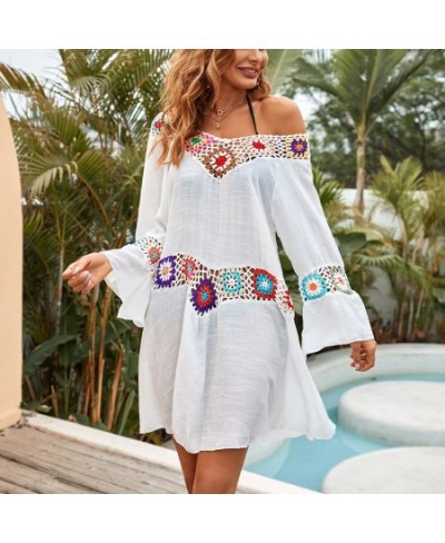 Crochet Beach Wear Cover-Ups Summer Tunic Cover Up Long Knit Beachwear Swimsuit Ups For Women Vestido Playa Mujer White Dress...