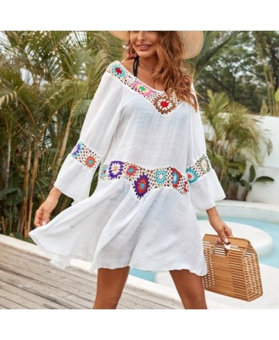 Crochet Beach Wear Cover-Ups Summer Tunic Cover Up Long Knit Beachwear Swimsuit Ups For Women Vestido Playa Mujer White Dress...