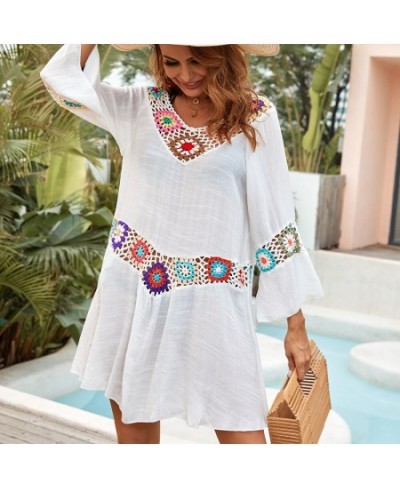 Crochet Beach Wear Cover-Ups Summer Tunic Cover Up Long Knit Beachwear Swimsuit Ups For Women Vestido Playa Mujer White Dress...