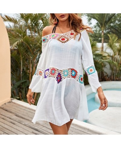 Crochet Beach Wear Cover-Ups Summer Tunic Cover Up Long Knit Beachwear Swimsuit Ups For Women Vestido Playa Mujer White Dress...