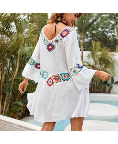 Crochet Beach Wear Cover-Ups Summer Tunic Cover Up Long Knit Beachwear Swimsuit Ups For Women Vestido Playa Mujer White Dress...