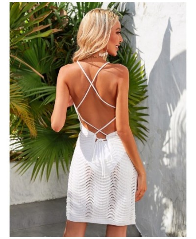 New Womens Crochet Beach Dress for Vocation Swim Cover Ups Sexy Backless Outfits Summer Knit Swimsuit Coverups 2023 White Bla...