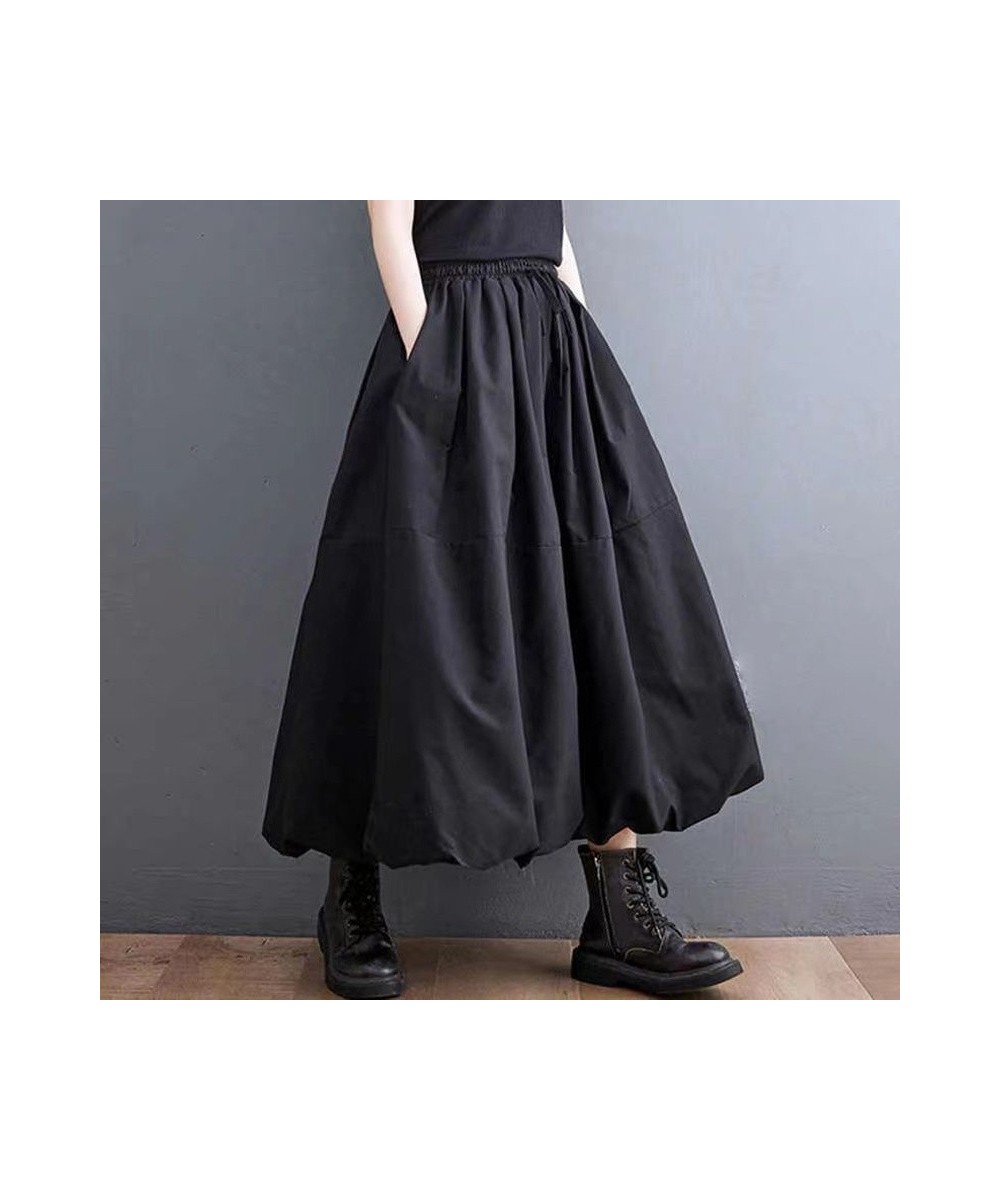 L-4XL Women's Black Long Tutu Skirt With Pockets Fashion High Waist A-Line Maxi Skirts Womens Loose Casual Pleated Skirt C419...