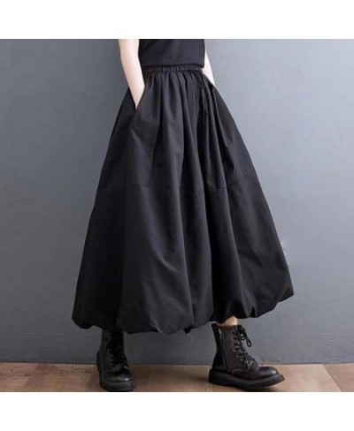 L-4XL Women's Black Long Tutu Skirt With Pockets Fashion High Waist A-Line Maxi Skirts Womens Loose Casual Pleated Skirt C419...