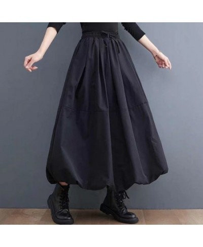 L-4XL Women's Black Long Tutu Skirt With Pockets Fashion High Waist A-Line Maxi Skirts Womens Loose Casual Pleated Skirt C419...