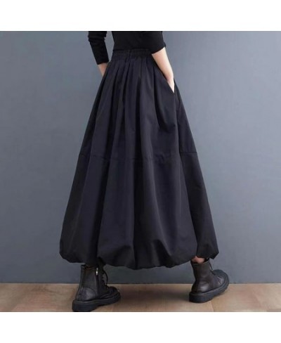 L-4XL Women's Black Long Tutu Skirt With Pockets Fashion High Waist A-Line Maxi Skirts Womens Loose Casual Pleated Skirt C419...