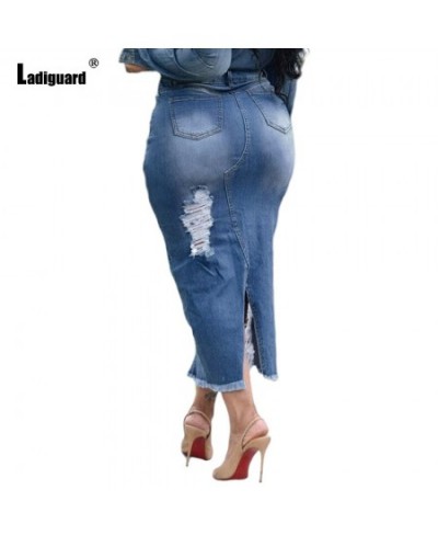 Ladiguard 2022 Sexy Fashion Pencil Denim Skirt Oversize Women Shredded Short Jean High Cut Ladies Mid-Calf Skirts bodycon $52...