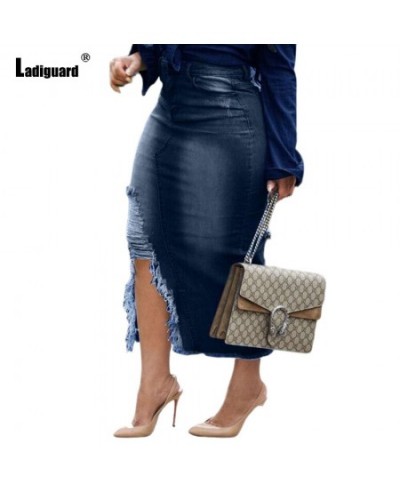 Ladiguard 2022 Sexy Fashion Pencil Denim Skirt Oversize Women Shredded Short Jean High Cut Ladies Mid-Calf Skirts bodycon $52...