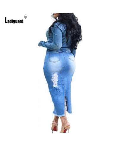 Ladiguard 2022 Sexy Fashion Pencil Denim Skirt Oversize Women Shredded Short Jean High Cut Ladies Mid-Calf Skirts bodycon $52...