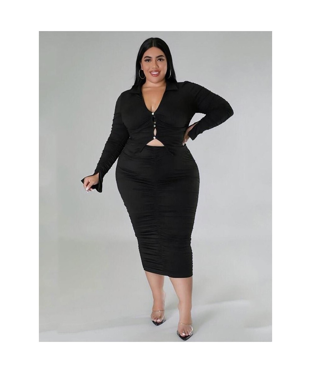 Plus Size Two Piece Sets Womens Outifits Long Sleeve Crop Top and Elegant Long Skirt Large Size Suit Wholesale $45.37 - Plus ...