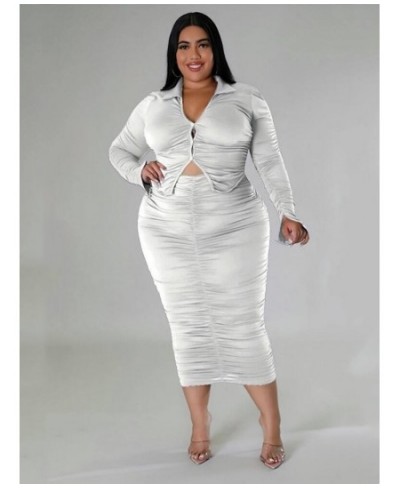 Plus Size Two Piece Sets Womens Outifits Long Sleeve Crop Top and Elegant Long Skirt Large Size Suit Wholesale $45.37 - Plus ...