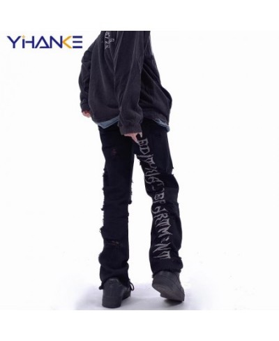 Vintage Hip Hop Black Stitching Letter Embroidery Ripped Jeans Y2k Washed Baggy Low Rise Pants Women Streetwear Boyfriend Jea...