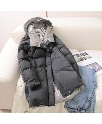 Winter Warm Long Duck Down Coat Women Thick Oversize Hooded Jackets Autumn Fashion Pocket Black Casual Parkas ED1701 $86.65 -...