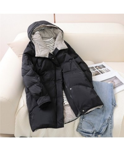 Winter Warm Long Duck Down Coat Women Thick Oversize Hooded Jackets Autumn Fashion Pocket Black Casual Parkas ED1701 $86.65 -...