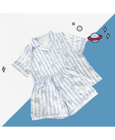 Stripe Women Pajamas Set Single Breasted Short Sleeve Ladies Homewear Suits with Shorts Elastic Waist Summer Cartoon Sleepwea...