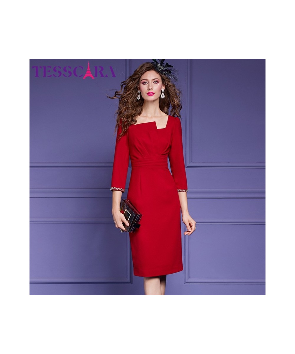 Women Spring Elegant Beading Dress Festa High Quality Red Cocktail Party Robe Vintage Designer Pencil Vestidos M-4XL $61.17 -...