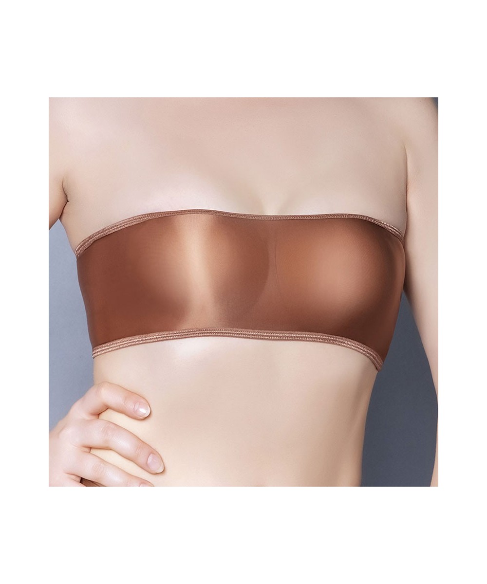 Women See Through LingerieStretch Oil Shiny Glossy Bandeau Strapless Women Slim Sexy Underwear Tube Top Soft Seamless Bra $13...