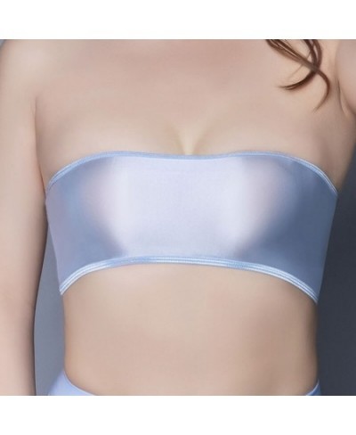 Women See Through LingerieStretch Oil Shiny Glossy Bandeau Strapless Women Slim Sexy Underwear Tube Top Soft Seamless Bra $13...